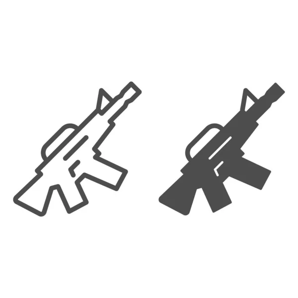 Линия пулемёта М16 и иконка знака. Автоматическая векторная иллюстрация оружия изолирована на белом. Оружие очертания стиль дизайн, предназначенный для веб и приложения. Eps 10 . — стоковый вектор