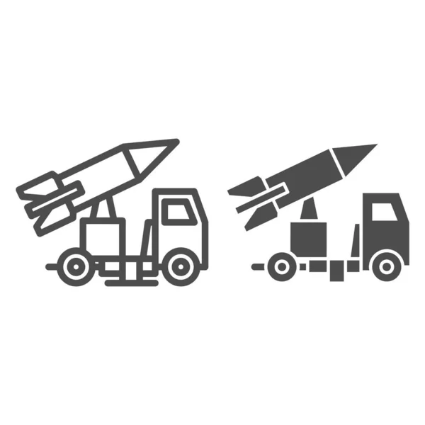 Truck with rocket line and glyph icon. Rocket launch vector illustration isolated on white. Transport outline style design, designed for web and app. Eps 10. — Stock Vector