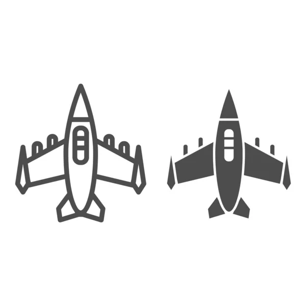 Savaş uçağı hattı ve simge simgesi. Uçak vektör çizimi beyaza izole edildi. Jet Fighter tasarımı, web ve uygulama için tasarlanmış. Eps 10. — Stok Vektör