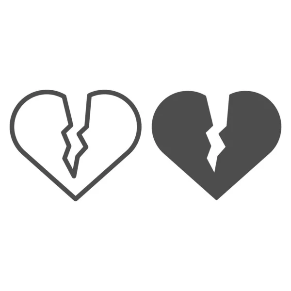 Ligne de coeur brisée et icône de glyphe. Triste illustration vectorielle d'amour isolée sur blanc. Conception de style de contour de frein cardiaque, conçu pour le web et l'application. Eps 10 . — Image vectorielle