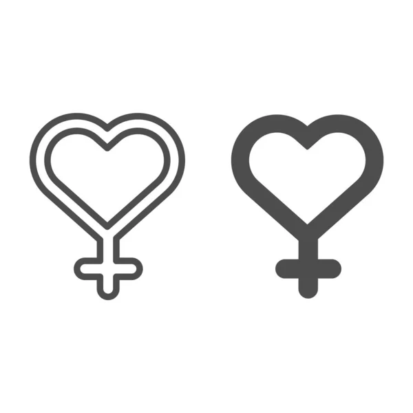 Kvinnlig könslinje och glyf-ikon. Hjärtformad kvinna kön tecken vektor illustration isolerad på vitt. Sex sign skisserar stildesign, designad för webb och app. Eps 10. — Stock vektor