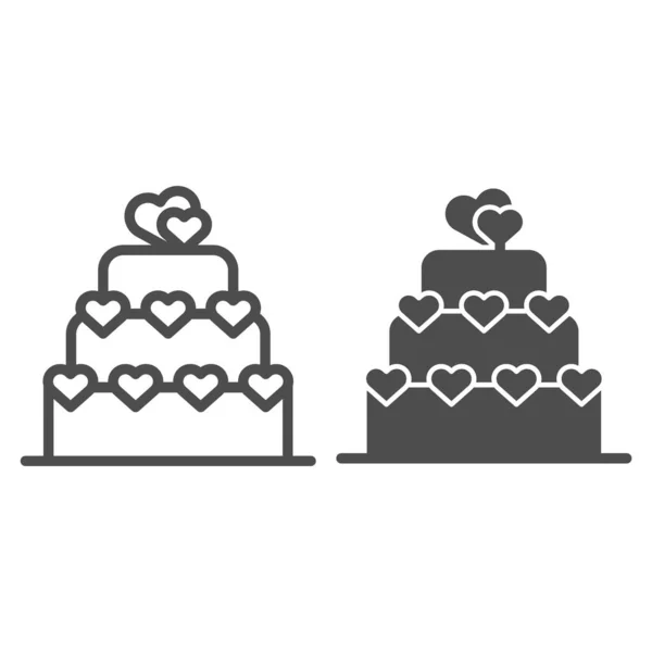 Love cake line and glyph icon. Valentine cake sign vector illustration isolated on white. Layered cake with heart outline style design, designed for web and app. Eps 10. — Stock Vector