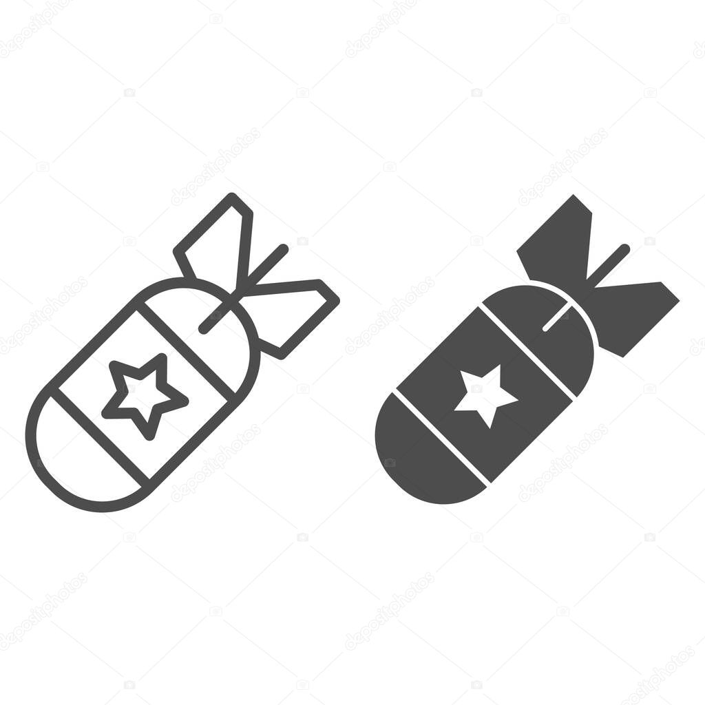 Air bomb line and glyph icon. Nuclear bomb vector illustration isolated on white. Missile outline style design, designed for web and app. Eps 10.