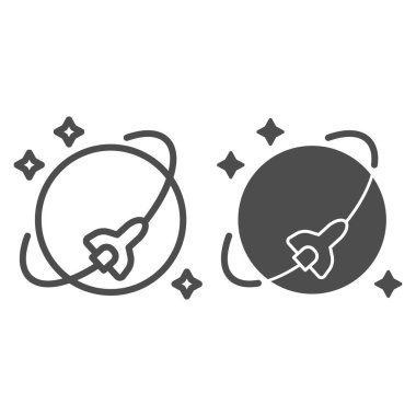 Uzay mekiği yörünge çizgisi ve sembol. Uzay aracı vektör çizimi beyaza izole edildi. Roket tasarımı, web ve uygulama için tasarlandı. Eps 10.