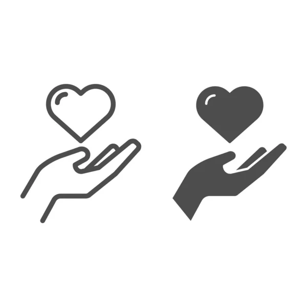 Καρδιά στο χέρι και ανάγλυφο εικονίδιο. Αγάπη στο χέρι διανυσματική απεικόνιση που απομονώνονται σε λευκό. Σχεδιασμός στυλ περιγράμματος φροντίδας, σχεδιασμένο για web και app. Eps 10. — Διανυσματικό Αρχείο