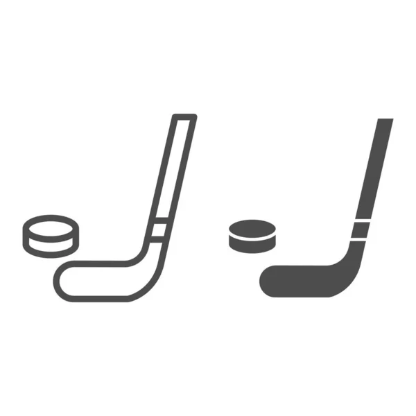 Hockey stick och puck linje och glyf ikon. Hockey stick och bricka vektor illustration isolerad på vitt. Sport utrustning skissera stil design, utformad för webb och app. Eps 10. — Stock vektor