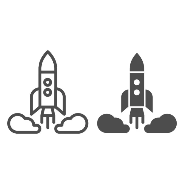 Raketenabschusslinie und Glyphen-Symbol. Illustration des Raumschiffvektors isoliert auf weiß. Raumschiff skizziert Stil-Design, entworfen für Web und App. Eps 10. — Stockvektor
