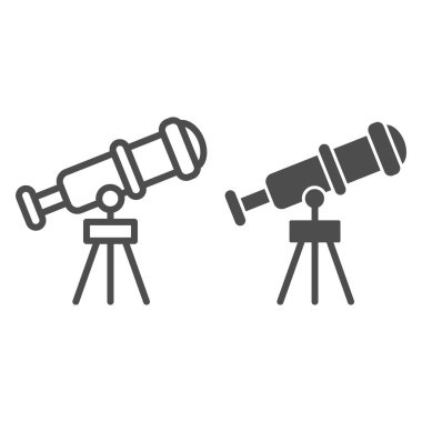 Teleskop hattı ve sembol. Spyglass vektör çizimi beyaza izole edildi. Web ve uygulama için tasarlanmış göz çizgisi tasarımı. Eps 10.