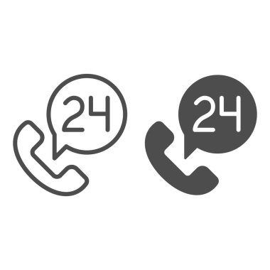 Günde 24 saat servis hattı ve sembol. Beyaz üzerinde izole edilmiş saat vektör illüstrasyonu. Telefon alıcısı web ve uygulama için tasarlanmış tasarım tasarımı. Eps 10.