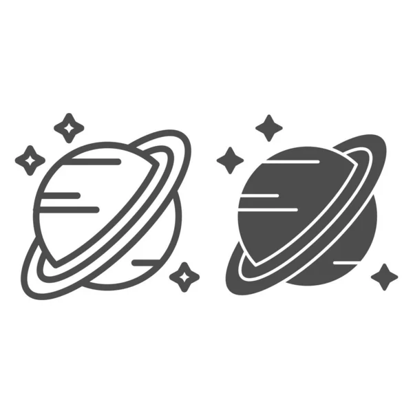 Saturn line and glyph icon. Planet vector illustration isolated on white. Saturn rings outline style design, designed for web and app. Eps 10. — Stock Vector