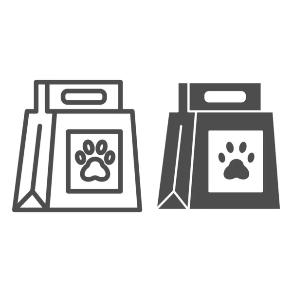 Řada balíčků pro psy a ikona glyfu. Psí žrádlo s vektorovou ilustrací tlapek izolované na bílém. Pet food bag obrys design, určený pro web a aplikaci. Eps 10. — Stockový vektor