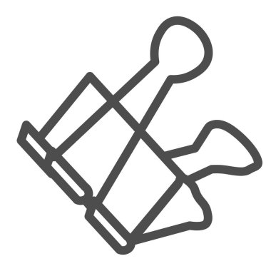 Bağlayıcı çizgi simgesi, kırtasiye konsepti, beyaz arkaplanda ofis klipsi vektör işareti, mobil konsept ve web tasarımı için taslak biçimli metal kağıt klemp sembolü. Vektör grafikleri.