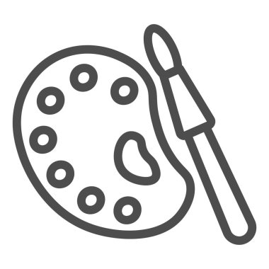 Palet çizgisi simgesi olan boya fırçası, kırtasiye konsepti, beyaz arkaplanda boya araçları tabelası, ana hatlarıyla fırça sembolü olan suluboya boyalar. Vektör grafikleri.