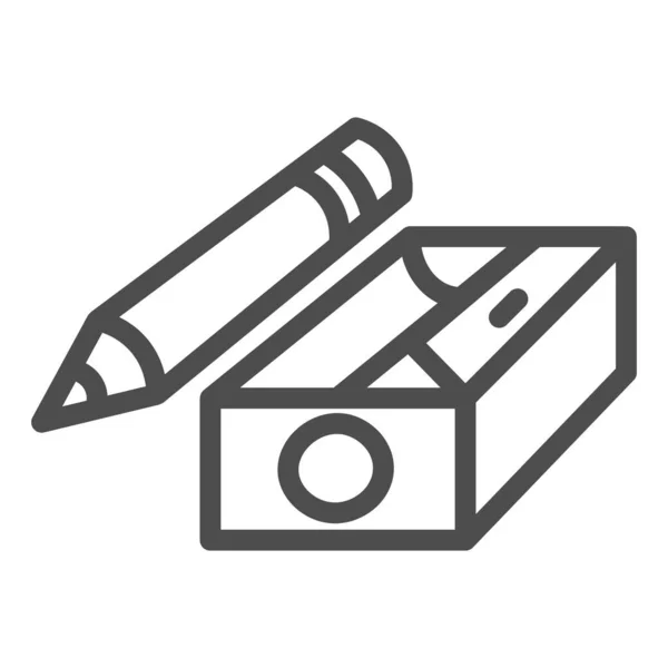 Penna och vässare linje ikon, brevpapper koncept, vässad trä penna skylt på vit bakgrund, skola penna med vässare symbol kontur stil för mobil och webben. Vektorgrafik. — Stock vektor