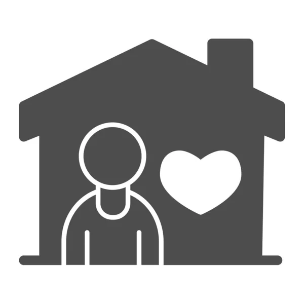 Maison et personne avec coeur icône solide, beau concept de maison, maison avec enfant et signe d'amour sur fond blanc, douce icône de propriété humaine dans le style glyphe pour mobile et web. Graphiques vectoriels . — Image vectorielle