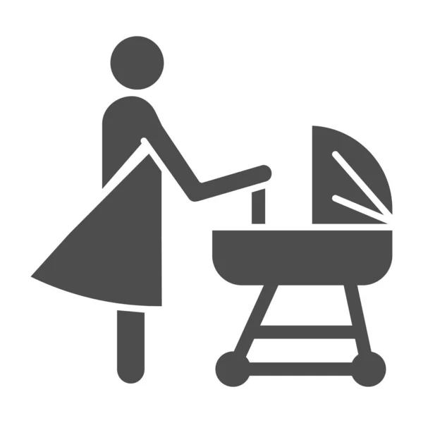 Mãe com ícone de carrinho de bebê sólido, conceito de maternidade, sinal de carrinho de bebê no fundo branco, mãe com recém-nascido no símbolo de carrinho de bebê no estilo glifo para celular, web. Vetor . —  Vetores de Stock