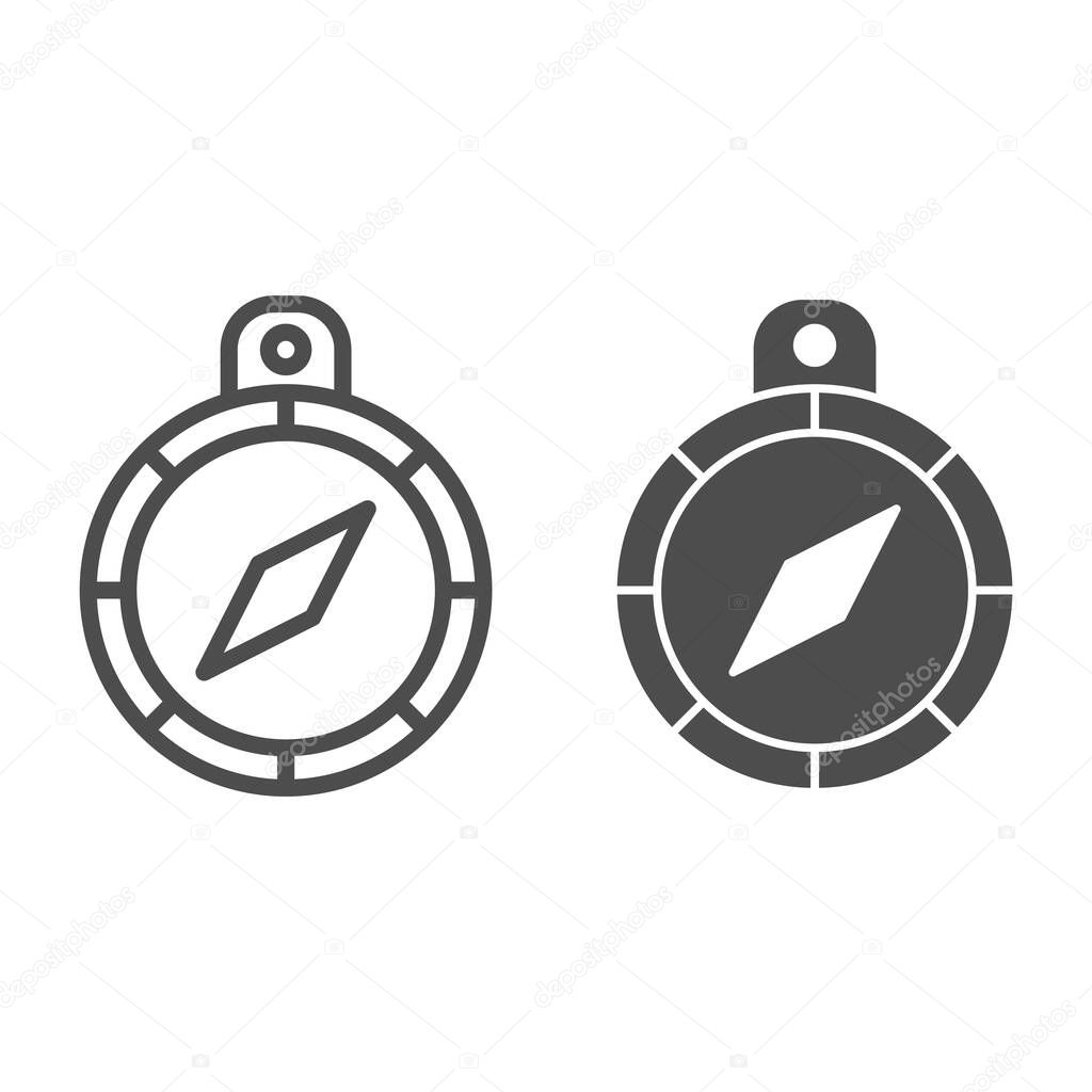 Hand compass line and solid icon. Business direction compass with arrow symbol, outline style pictogram on white background. Marketing strategy sign for mobile concept and web design. Vector graphics.