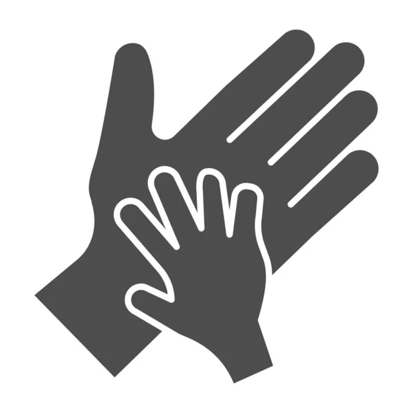 Детская ладонь во взрослой руке твердая икона, 1 июня День защиты детей концепция, Родитель и ребенок руки знак на белом фоне, стиль глифа для мобильной концепции и веб-дизайна. Векторная графика . — стоковый вектор