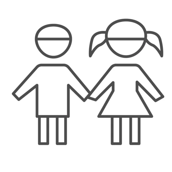 男の子と女の子の細い線のアイコン、 1 6月子供の保護日のコンセプト、白い背景に子供のシルエットのサイン、モバイルコンセプトとウェブデザインのアウトラインスタイルの兄弟姉妹のシンボル. — ストックベクタ