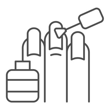 Tırnak cilası ince çizgi ikonu. Tırnak boyama vektör çizimi beyaza izole edildi. Manikür salonu tasarımı, web ve uygulama için tasarlanmış. Eps 10.