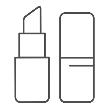 Ruj ince çizgi ikonu. Dekoratif kozmetik vektör çizimi beyaza izole edildi. Web ve uygulama için tasarlanmış kompakt ruj tasarımı. Eps 10.