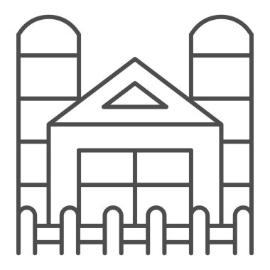 Fabrika ince çizgi simgesi. Beyaz üzerine izole edilmiş çiftlik vektör illüstrasyonu. Tarım tasarımı, web ve uygulama için tasarlanmış. Eps 10.