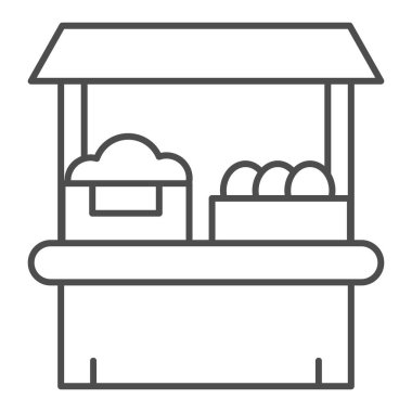 Marketin ince çizgi ikonu. Beyaz üzerine izole edilmiş çiftlik mağazası vektör illüstrasyonu. İnternet ve uygulama için tasarlanmış piyasa tasarımı. Eps 10.