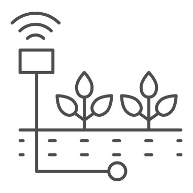 İnce çizgi simgesi yerleştiriyorum. Filiz bakım vektör illüstrasyonu beyaza izole edildi. Ağ ve uygulama için tasarlanmış toprak rutubet tasarımı. Eps 10.