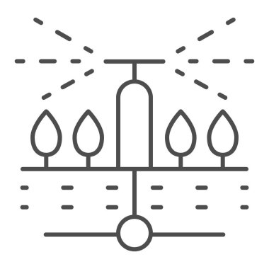 Toprak ince çizgi ikonu sulanıyor. Bahçe püskürtme vektör çizimi beyaza izole edildi. Tarım tasarımı, web ve uygulama için tasarlanmış. Eps 10.