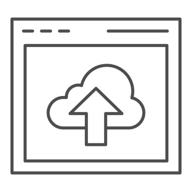 Bulut indirme, ince çizgi simgesi indir. Beyaz üzerine izole edilmiş ok vektör illüstrasyonlu veri sunucusu. Bilgisayar penceresi tasarımı, web ve uygulama için tasarlandı. Eps 10.