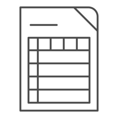 İnce çizgi simgesini listele. Beyaz üzerine izole edilmiş belge vektör illüstrasyonu. Kağıt taslağı tasarımı, web ve uygulama için tasarlandı. Eps 10.