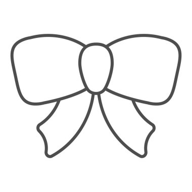 Hediye kurdelesi ince çizgi ikonu. Dekorasyon vektör çizimi beyaza izole edildi. Şimdiki düğüm ana hatları tasarımı, web ve uygulama için tasarlandı. Eps 10.