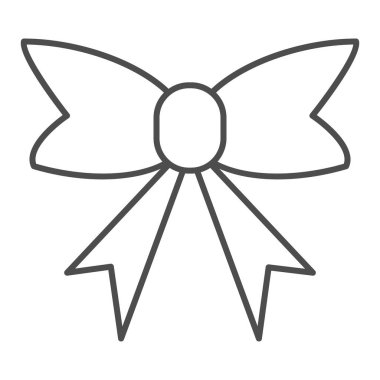 Şenlik yayı ince çizgi ikonu. Hediye dekor vektör çizimi beyaza izole edildi. Sevimli yay tasarımı, web ve uygulama için tasarlanmış. Eps 10.