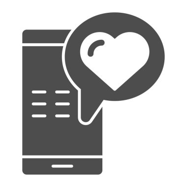 Aşk mesajı tam simgesi. Beyazda izole edilmiş SMS vektör illüstrasyonlu akıllı telefon. İnternet ve uygulama için tasarlanmış kalp kabartma tasarımı olan bir telefon. Eps 10.