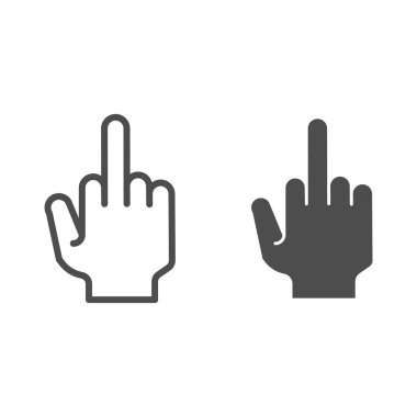 Fuck you hand line and glyph icon. Middle finger up gesture vector illustration isolated on white. Obscene gesture outline style design, designed for web and app. Eps 10.