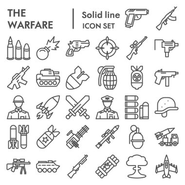 Savaş hattı simgesi seti, savaş sembolleri koleksiyonu, vektör çizimleri, logo illüstrasyonları, beyaz arkaplanda izole edilmiş doğrusal işaretler piktogram paketi, 10.