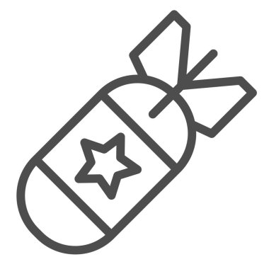 Hava bombası çizgisi ikonu. Nükleer bomba vektör çizimi beyaza izole edildi. Füze tasarımı, ağ ve uygulama için tasarlandı. Eps 10.