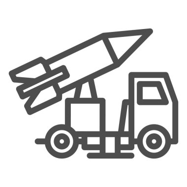 Roket hattı ikonlu kamyon. Roket fırlatma vektör çizimi beyaza izole edildi. Web ve uygulama için tasarlanmış taşıma ana hatları tasarımı. Eps 10.