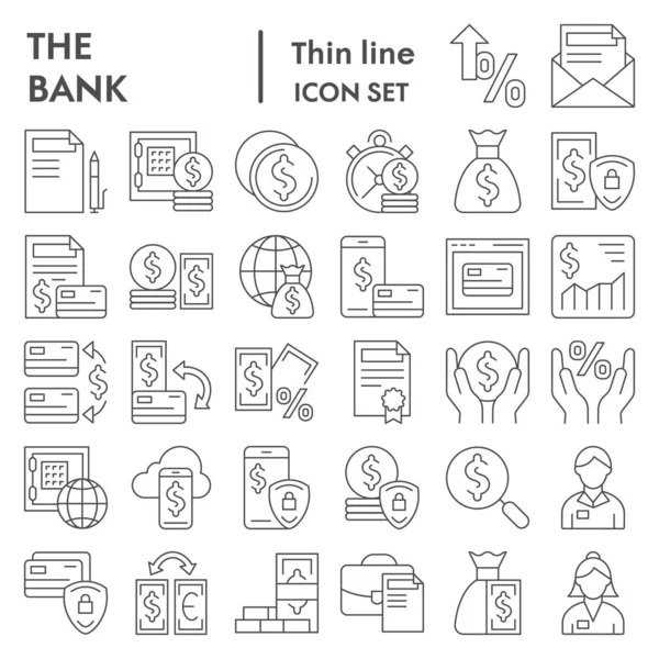 Bankowy zestaw ikon cienkiej linii, kolekcja symboli finansowych, szkice wektorowe, ilustracje logo, znaki płatnicze piktogramy liniowe pakiet izolowany na białym tle, eps 10. — Wektor stockowy