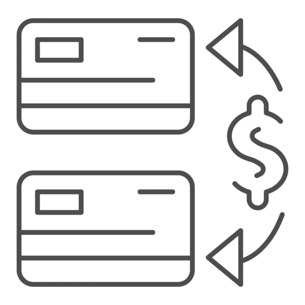 İki kredi kartı, ince çizgi ikonu. Para transferi vektör illüstrasyonu beyazda izole edildi. Web ve uygulama için tasarlanmış işlem ana hatları tasarımı. Eps 10. — Stok Vektör