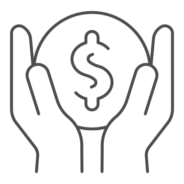 Dinero en las manos icono de línea delgada. Ilustración del vector de ganancias aislado en blanco. El diseño de estilo de esquema de ahorro, diseñado para la web y la aplicación. Eps 10 . — Archivo Imágenes Vectoriales