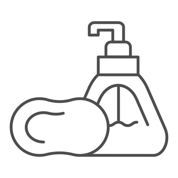 Icono de línea delgada botella de loción. Ilustración del vector de jabón líquido aislado en blanco. Diseño de estilo de esquema de dispensador, diseñado para web y aplicación. Eps 10 . — Archivo Imágenes Vectoriales