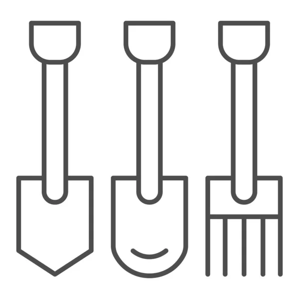 Shovels and pitchforks thin line icon. Farm equipment vector illustration isolated on white. Gardening tools outline style design, designed for web and app. Eps 10. — Stock Vector