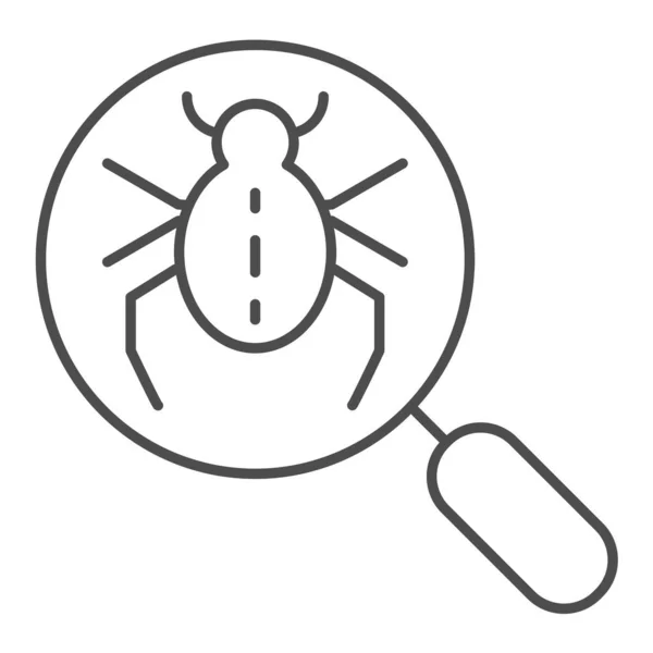 Bug recherche icône de ligne mince. Illustration vectorielle en verre grossissant et coléoptère isolée sur blanc. Conception de style de contour de virus informatique, conçu pour le Web et l'application. Eps 10 . — Image vectorielle