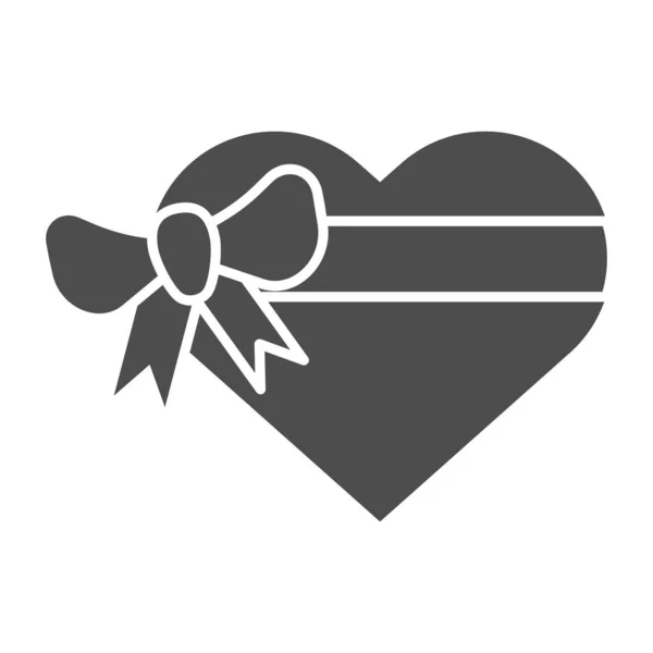 Caja regalo corazón con arco icono sólido. Amor presente ilustración vectorial aislado en blanco. Diseño de estilo glifo de regalo de San Valentín, diseñado para web y aplicación. Eps 10 . — Vector de stock