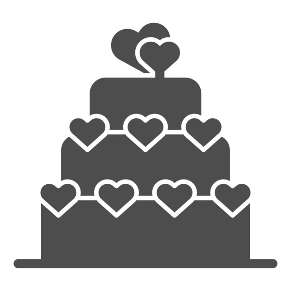 Love cake solid icon. Valentine cake sign vector illustration isolated on white. Layered cake with heart glyph style design, designed for web and app. Eps 10. — Stock Vector