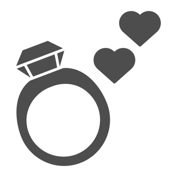 Wedding ring solid icon. Ring with gemstone vector illustration isolated on white. Jewelry with hearts glyph style design, designed for web and app. Eps 10. — Stock Vector