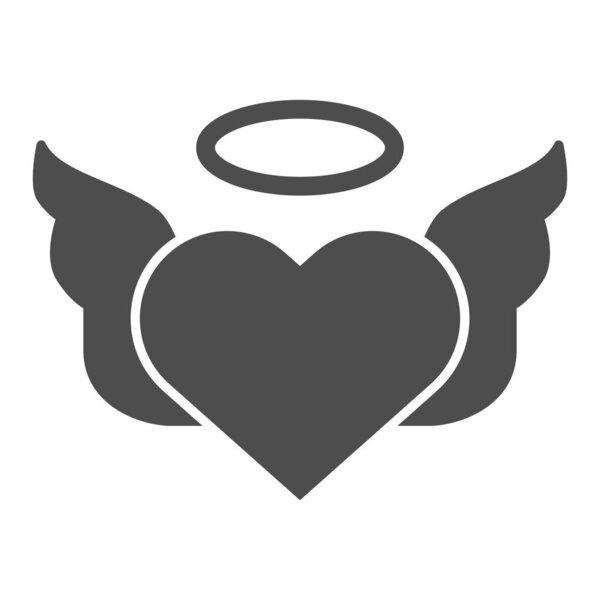 Heart with pair of wings solid icon. Valentines heart vector illustration isolated on white. Angel heart glyph style design, designed for web and app. Eps 10.