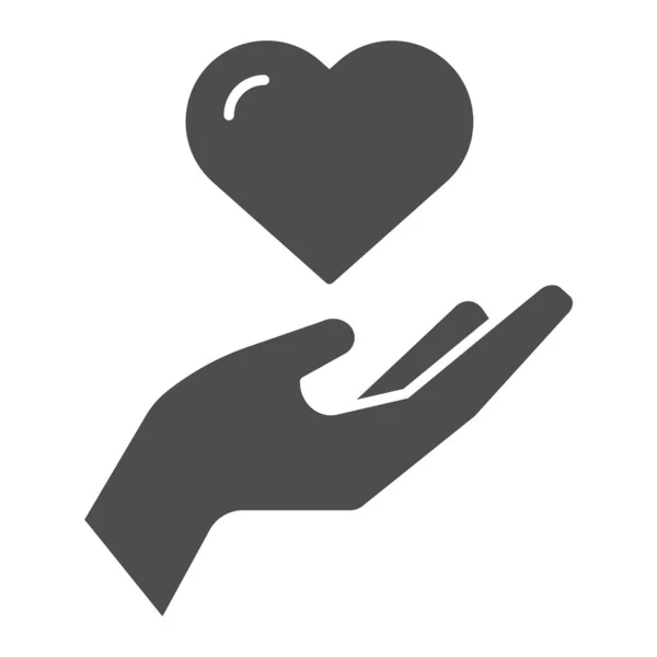 Coeur dans la main icône solide. Amour dans l'illustration vectorielle bras isolé sur blanc. Design de style glyphe Care, conçu pour le web et l'application. Eps 10 . — Image vectorielle