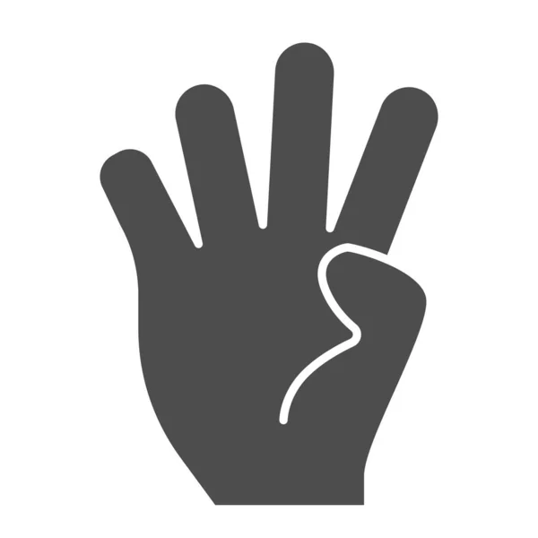 Vier vingers gebaar solide pictogram. Hand met vier vingers omhoog vectorillustratie geïsoleerd op wit. Handgebaar glyph stijl ontwerp, ontworpen voor web en app. Eps 10. — Stockvector